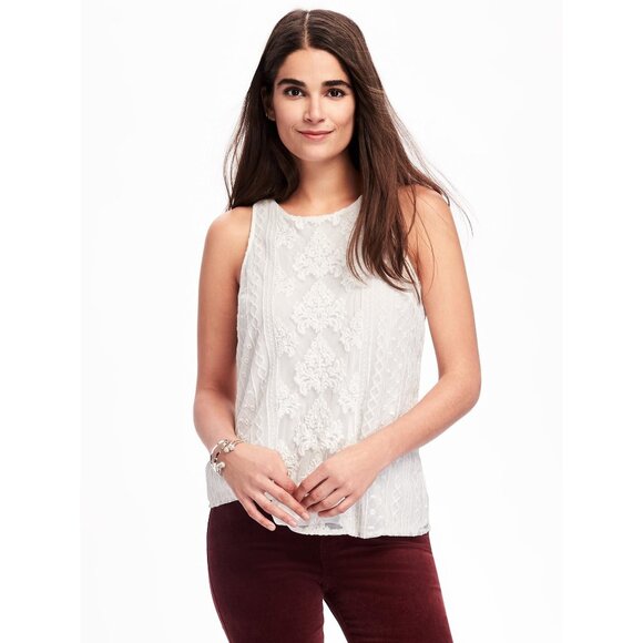 Old Navy PLUS Size 3X Embroidered-Mesh Tank Top Boho Feminine Cottagecore Top - Picture 1 of 11